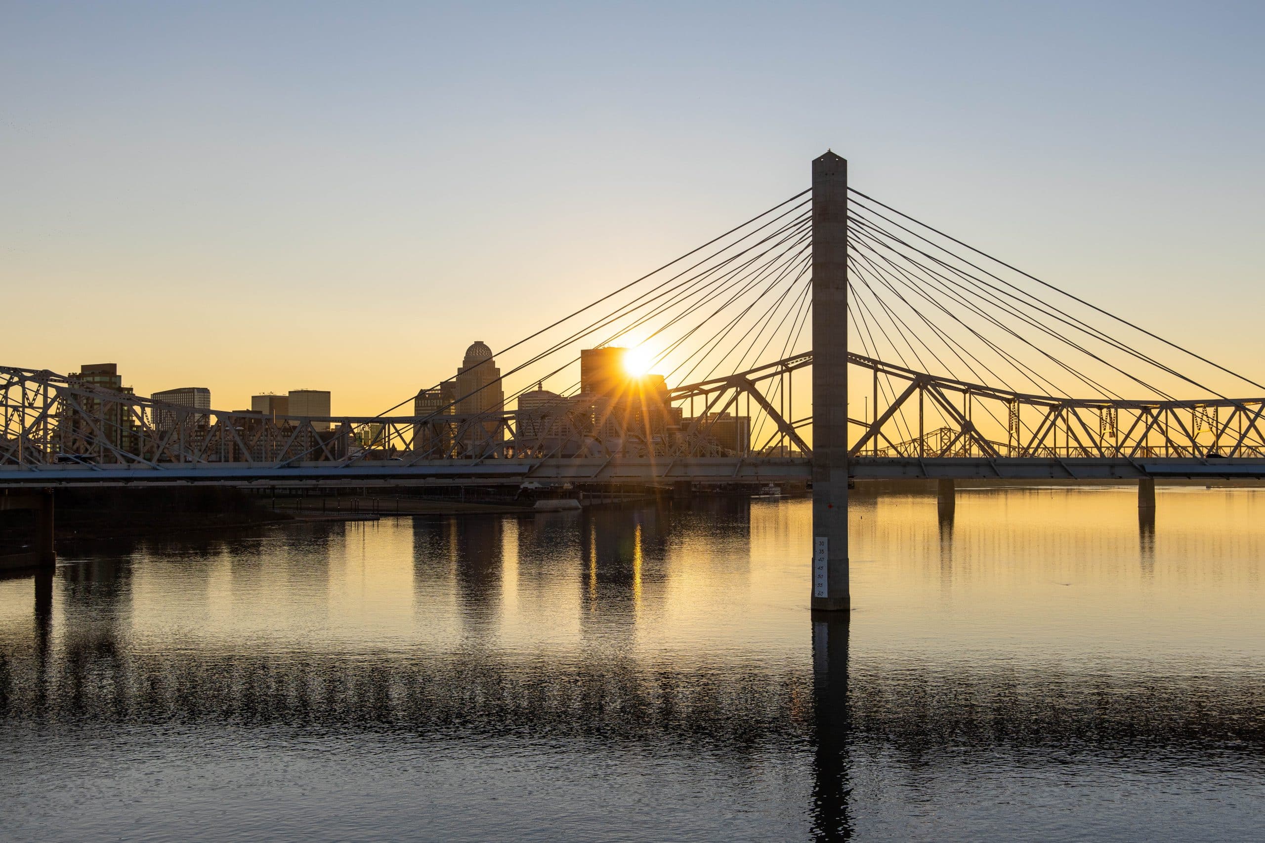 bridge over water during sunset